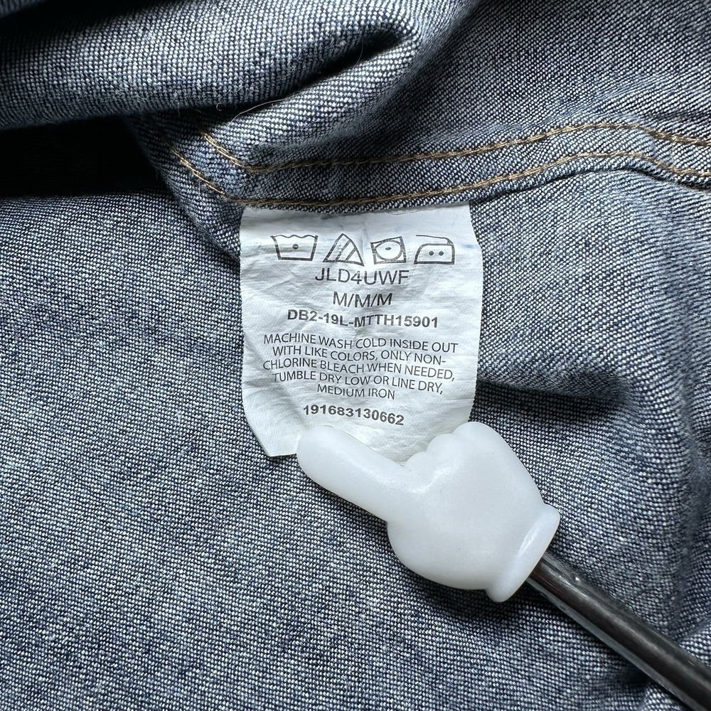 Wrangler Mens Western Denim Shirt Med Blue Indigo Pearl Snap Long Sleeve Retro - Picture 7 of 9